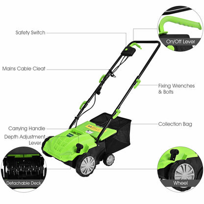 13 Inch 12 Amp Electric Scarifier, Collection Bag, Removable Blades, Green Lawn Care Tools at Gallery Canada