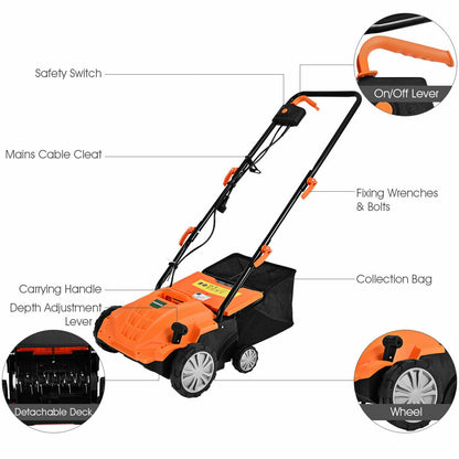 13 Inch 12 Amp Electric Scarifier, Collection Bag, Removable Blades, Orange Lawn Care Tools at Gallery Canada