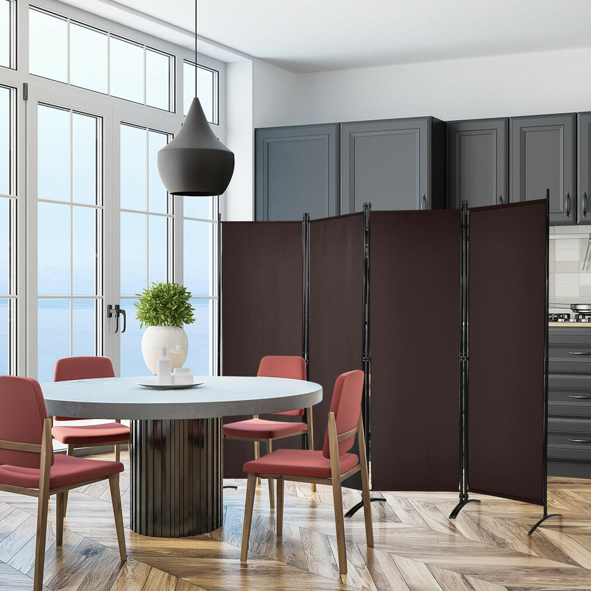 4-Panel Room Divider, Steel Frame, Brown Room Dividers at Gallery Canada