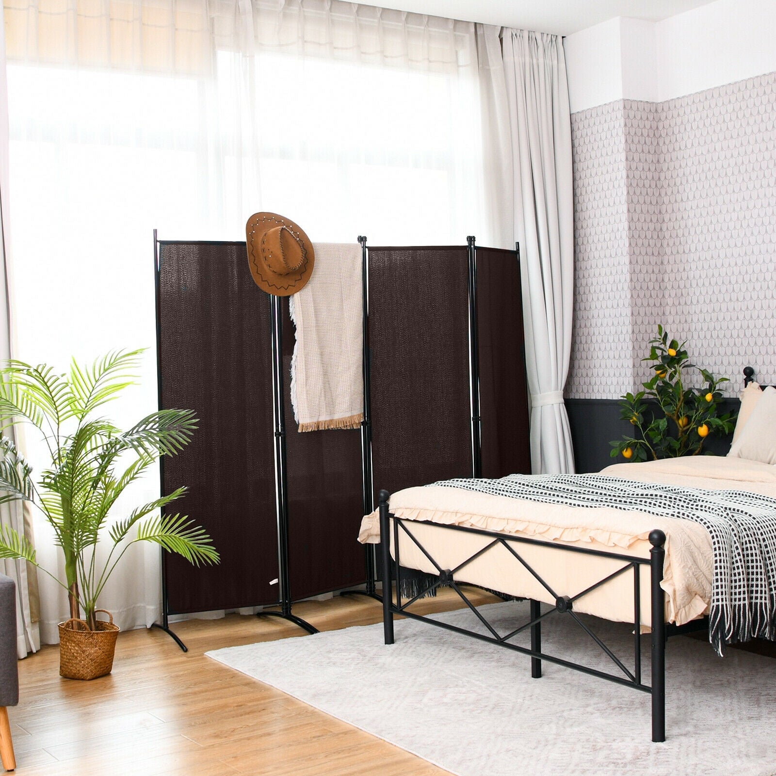4-Panel Room Divider, Steel Frame, Brown Room Dividers at Gallery Canada