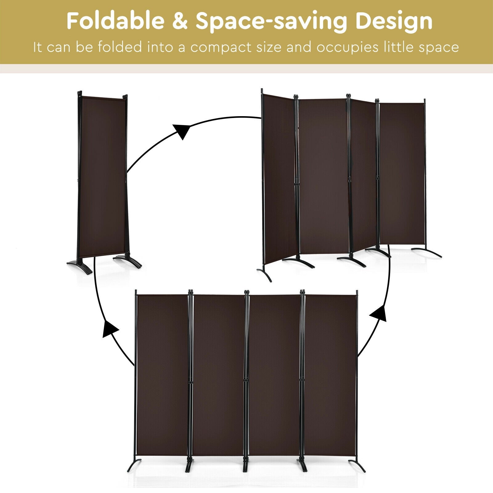 4-Panel Room Divider, Steel Frame, Brown Room Dividers at Gallery Canada
