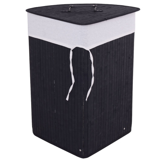 Corner Bamboo Hamper, Laundry Basket With Lid And Removable Liner, Black Laundry Baskets Black at Gallery Canada