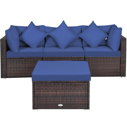 4-Piece Ottoman Garden Patio Rattan Wicker Set With Cushion, Navy Outdoor Sectionals at Gallery Canada