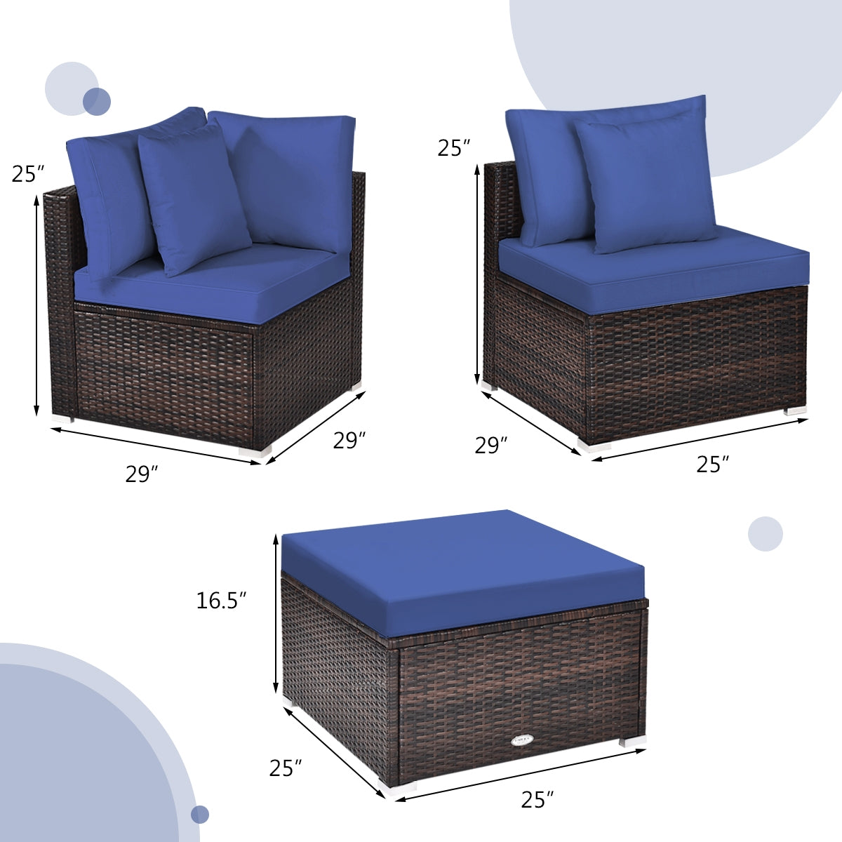 4-Piece Ottoman Garden Patio Rattan Wicker Set With Cushion, Navy Outdoor Sectionals at Gallery Canada