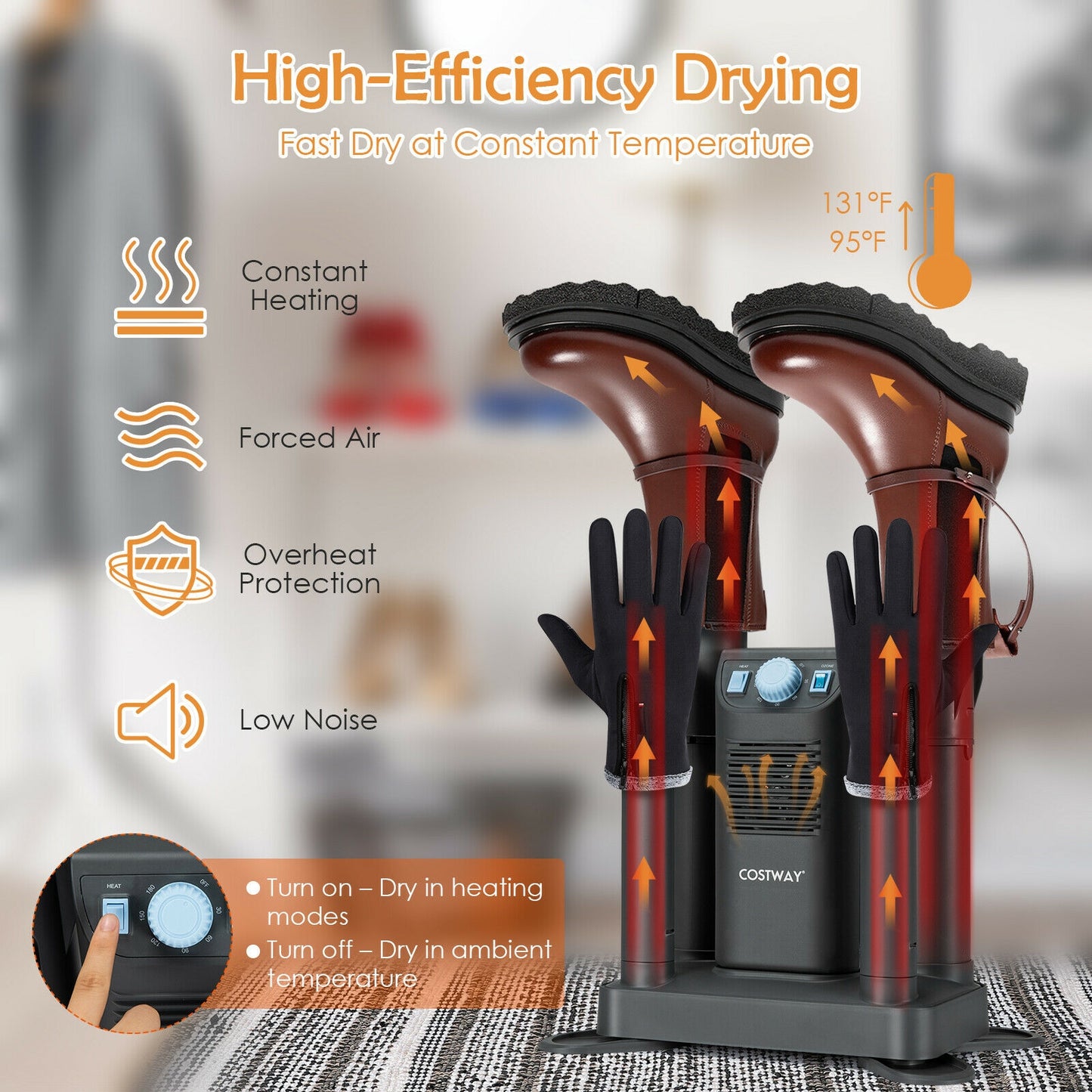 Electric Shoe Boot Dryer, 4 Shoes, 180 Mins Timer, Ozone Disinfection, Gray Dryers at Gallery Canada