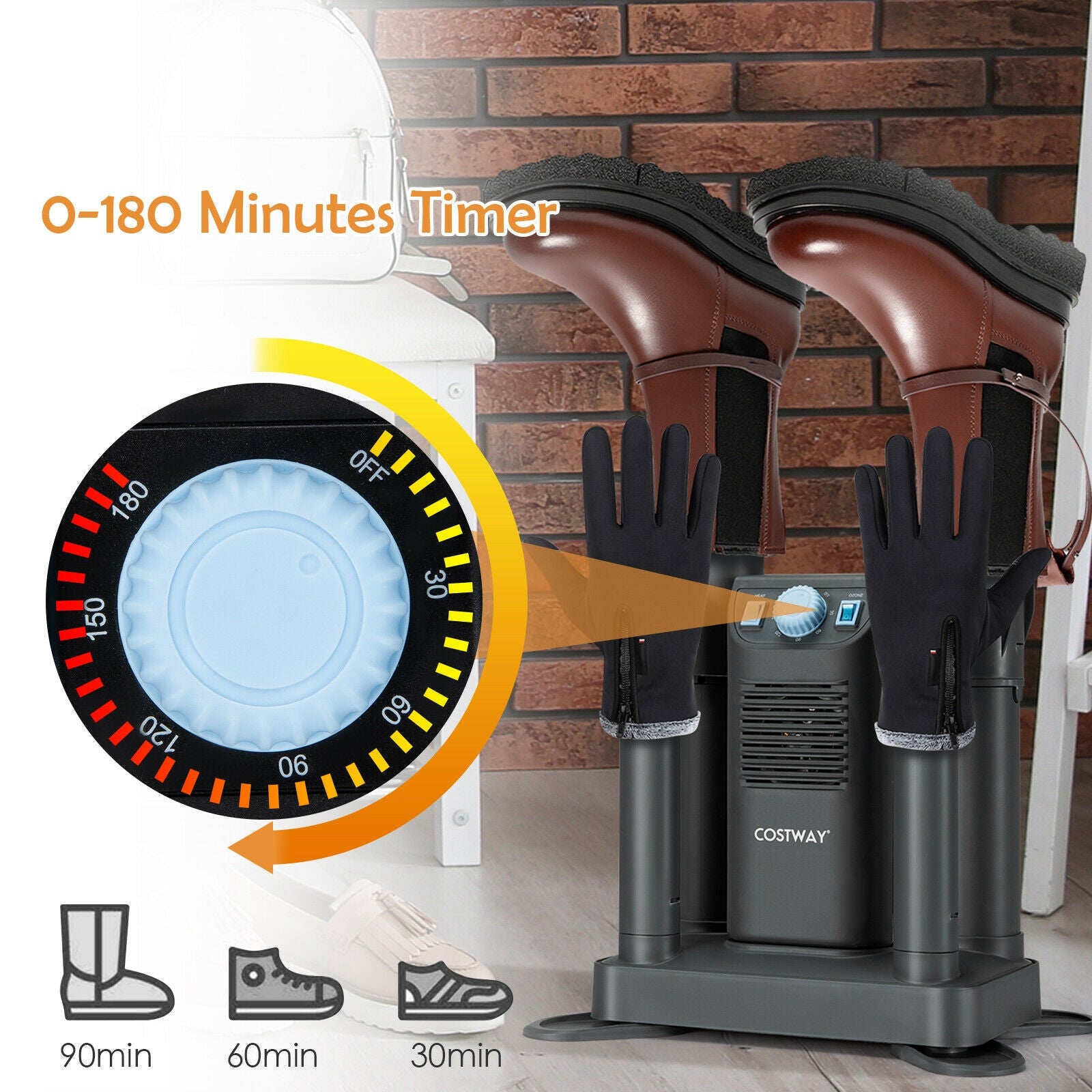 Electric Shoe Boot Dryer, 4 Shoes, 180 Mins Timer, Ozone Disinfection, Gray Dryers at Gallery Canada