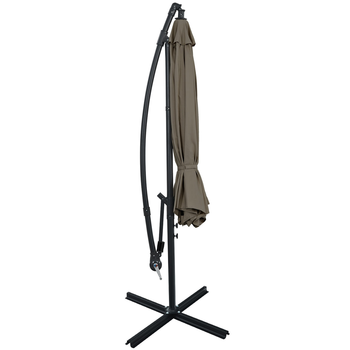 10FT Offset Umbrella, 8 Ribs, Cantilever, Cross Base, Tilt Adjustment, Brown Outdoor Umbrellas at Gallery Canada