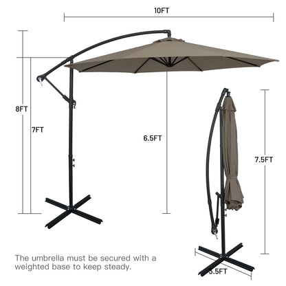 10FT Offset Umbrella, 8 Ribs, Cantilever, Cross Base, Tilt Adjustment, Brown Outdoor Umbrellas at Gallery Canada