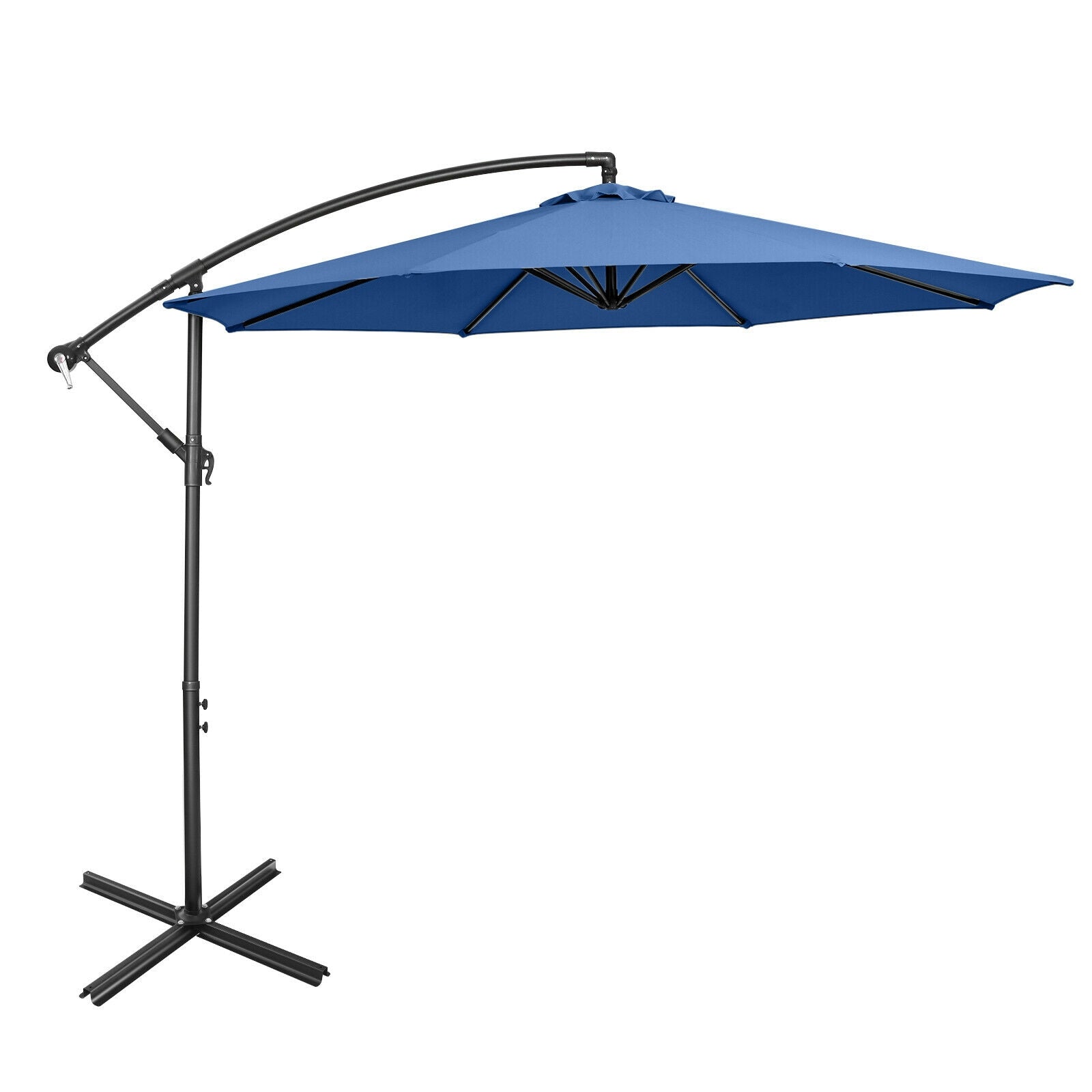 10FT Offset Umbrella, 8 Ribs, Cantilever Cross Base, Tilt Adjustment, Blue Outdoor Umbrellas at Gallery Canada