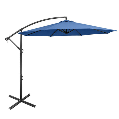 10FT Offset Umbrella, 8 Ribs, Cantilever Cross Base, Tilt Adjustment, Blue Outdoor Umbrellas at Gallery Canada