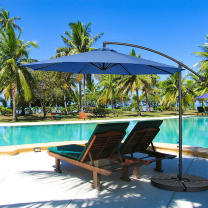 10FT Offset Umbrella, 8 Ribs, Cantilever Cross Base, Tilt Adjustment, Blue Outdoor Umbrellas at Gallery Canada