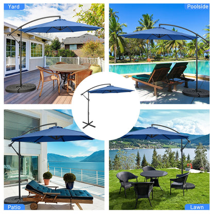 10FT Offset Umbrella, 8 Ribs, Cantilever Cross Base, Tilt Adjustment, Blue Outdoor Umbrellas at Gallery Canada