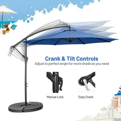 10FT Offset Umbrella, 8 Ribs, Cantilever Cross Base, Tilt Adjustment, Blue Outdoor Umbrellas at Gallery Canada