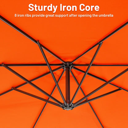10FT Offset Umbrella, 8 Ribs, Cantilever, Cross Base, Tilt Adjustment, Orange Outdoor Umbrellas at Gallery Canada
