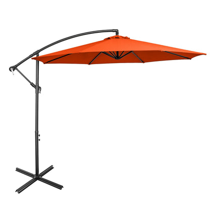 10FT Offset Umbrella, 8 Ribs, Cantilever, Cross Base, Tilt Adjustment, Orange Outdoor Umbrellas at Gallery Canada