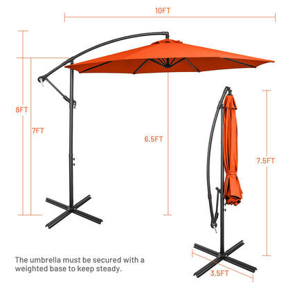 10FT Offset Umbrella, 8 Ribs, Cantilever, Cross Base, Tilt Adjustment, Orange Outdoor Umbrellas at Gallery Canada