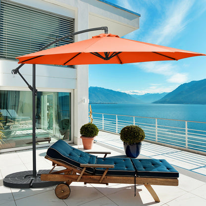 10FT Offset Umbrella, 8 Ribs, Cantilever, Cross Base, Tilt Adjustment, Orange Outdoor Umbrellas at Gallery Canada