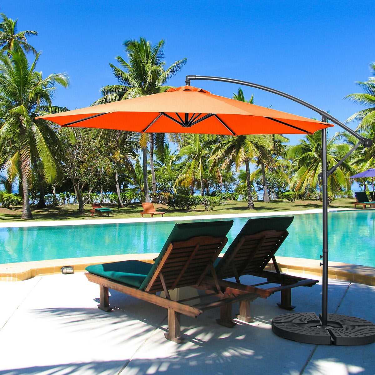 10FT Offset Umbrella, 8 Ribs, Cantilever, Cross Base, Tilt Adjustment, Orange Outdoor Umbrellas at Gallery Canada