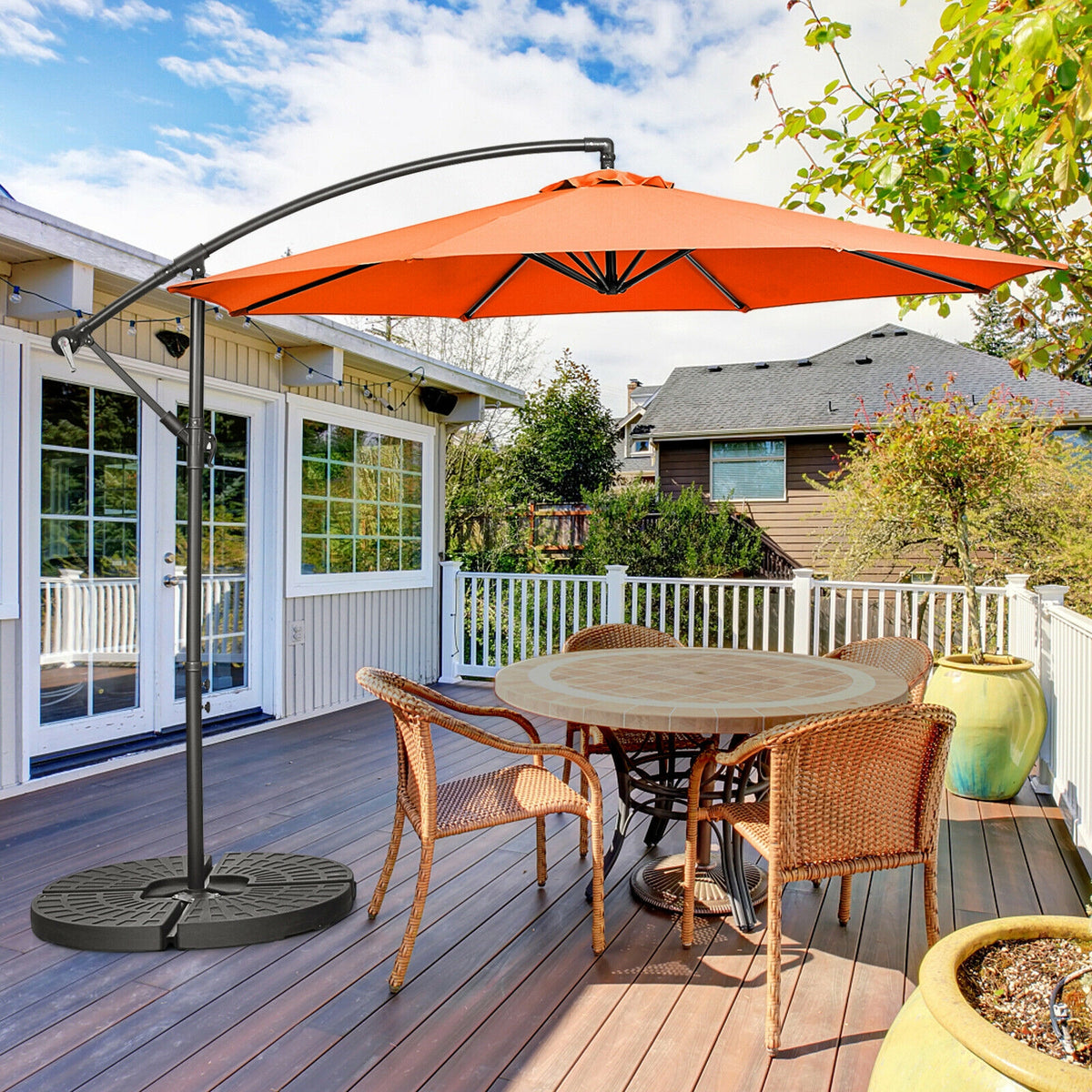 10FT Offset Umbrella, 8 Ribs, Cantilever, Cross Base, Tilt Adjustment, Orange Outdoor Umbrellas at Gallery Canada