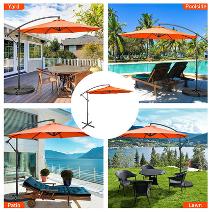 10FT Offset Umbrella, 8 Ribs, Cantilever, Cross Base, Tilt Adjustment, Orange Outdoor Umbrellas at Gallery Canada