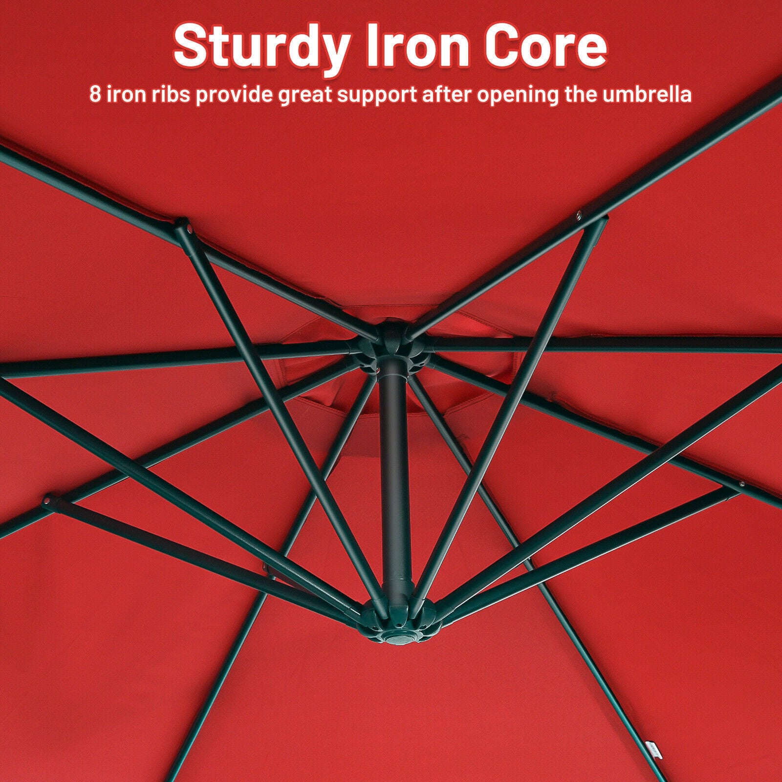 10FT Offset Umbrella, 8 Ribs, Cantilever, Cross Base, Tilt Adjustment, Red Outdoor Umbrellas at Gallery Canada