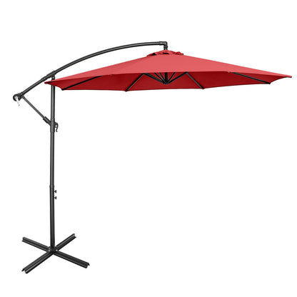 10FT Offset Umbrella, 8 Ribs, Cantilever, Cross Base, Tilt Adjustment, Red Outdoor Umbrellas at Gallery Canada