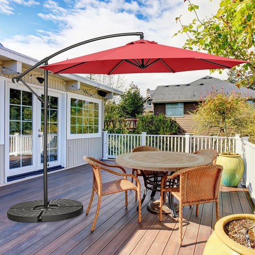 10FT Offset Umbrella, 8 Ribs, Cantilever, Cross Base, Tilt Adjustment, Red