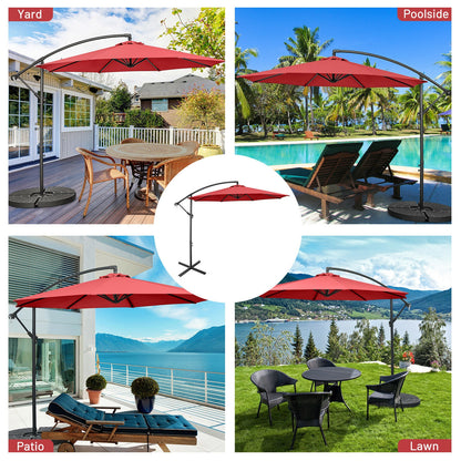 10FT Offset Umbrella, 8 Ribs, Cantilever, Cross Base, Tilt Adjustment, Red Outdoor Umbrellas at Gallery Canada