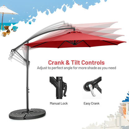 10FT Offset Umbrella, 8 Ribs, Cantilever, Cross Base, Tilt Adjustment, Red Outdoor Umbrellas at Gallery Canada