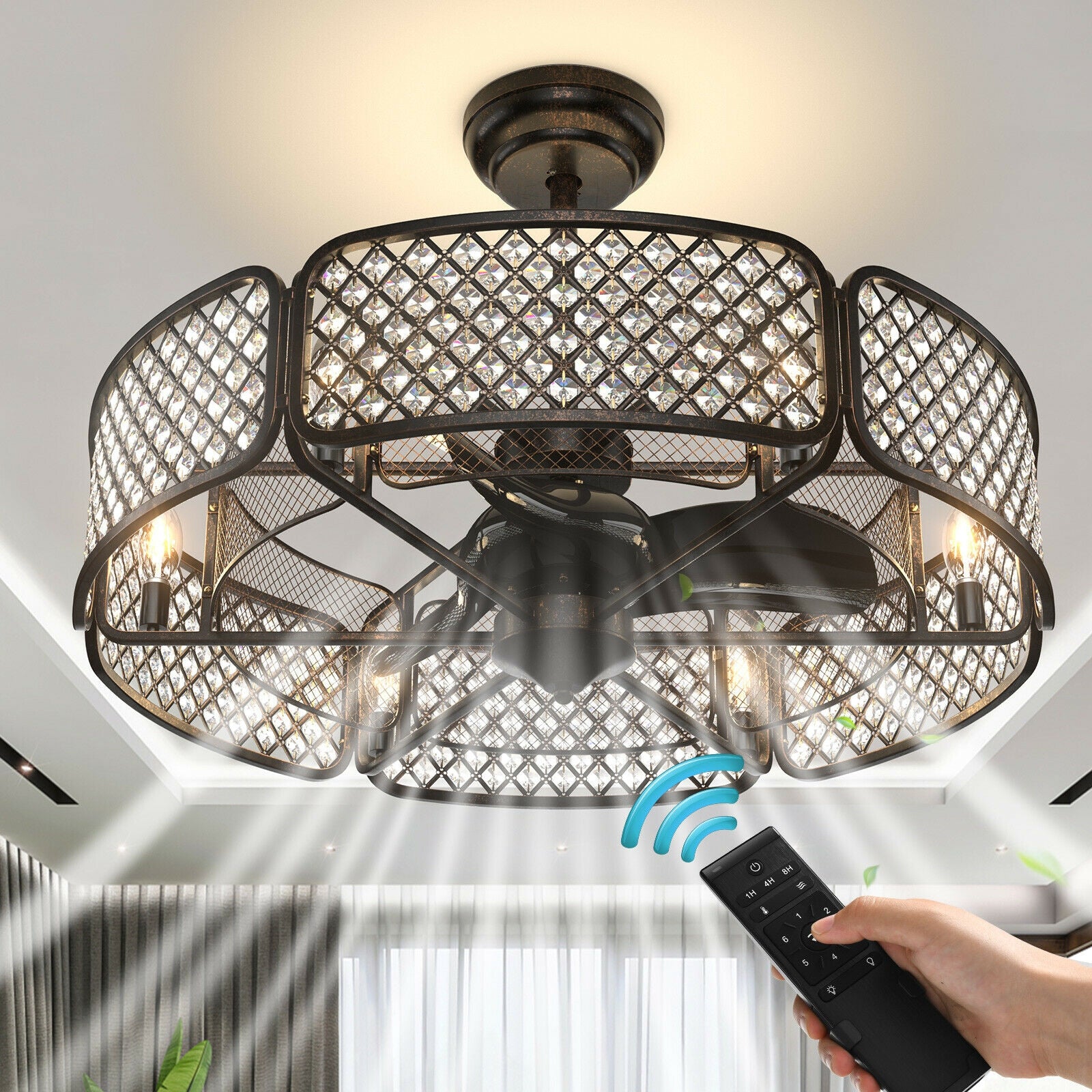 30 Inch Ceiling Fan With Light, Crystal Lampshade, Brown Ceiling Fans at Gallery Canada