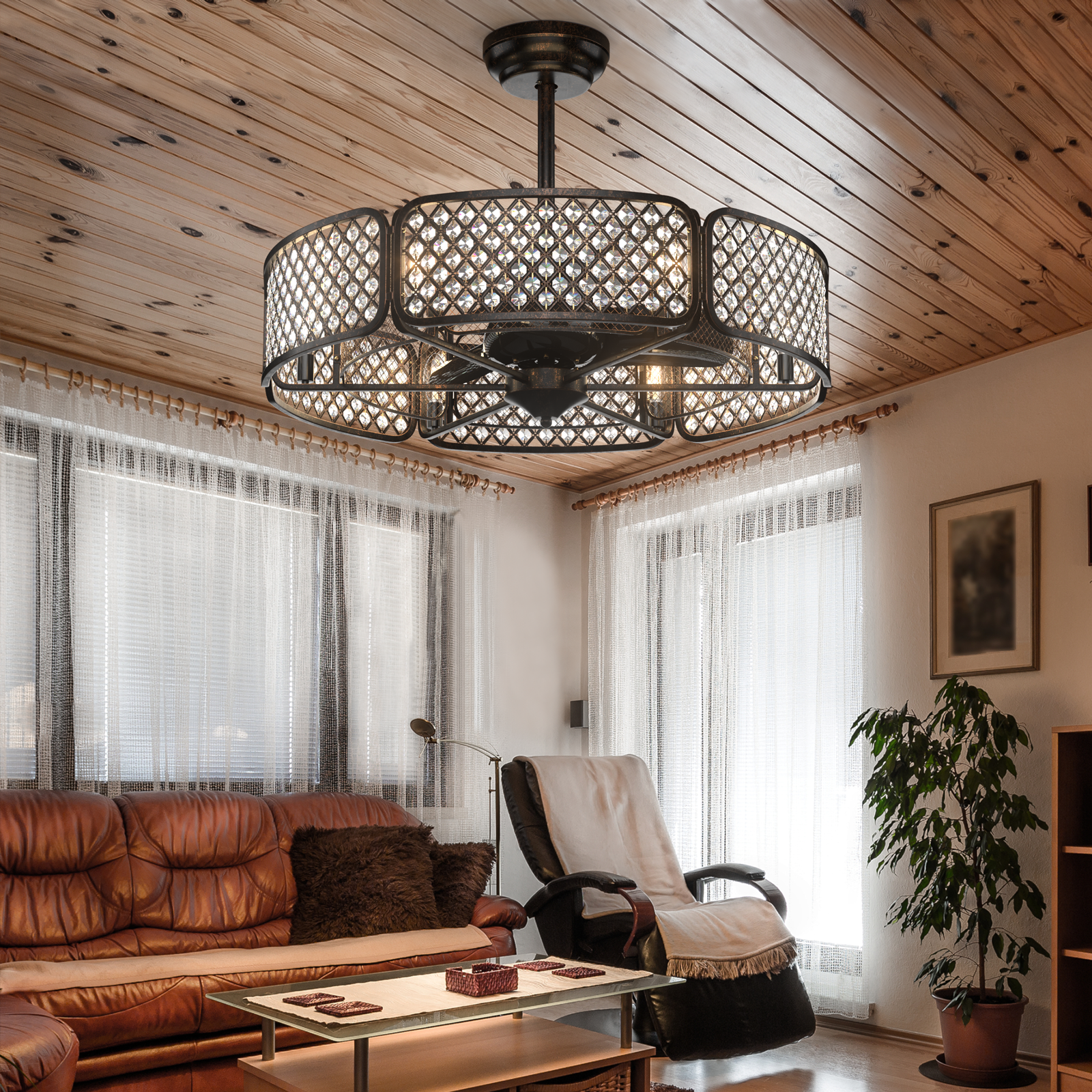 30 Inch Ceiling Fan With Light, Crystal Lampshade, Brown Ceiling Fans at Gallery Canada