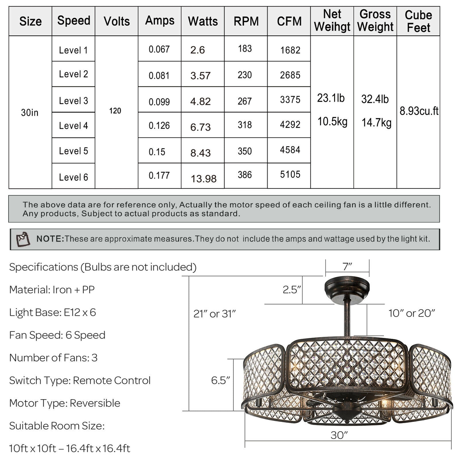 30 Inch Ceiling Fan With Light, Crystal Lampshade, Brown Ceiling Fans at Gallery Canada
