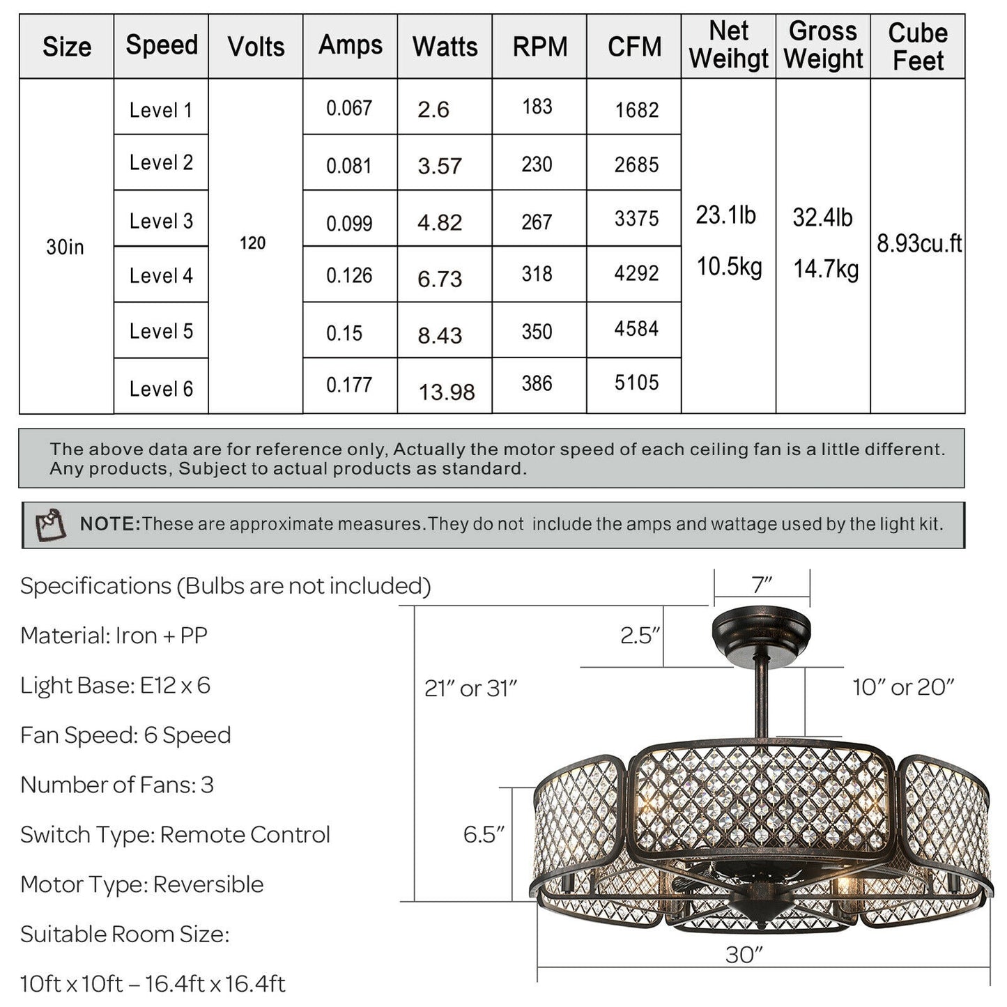 30 Inch Ceiling Fan With Light, Crystal Lampshade, Brown Ceiling Fans at Gallery Canada