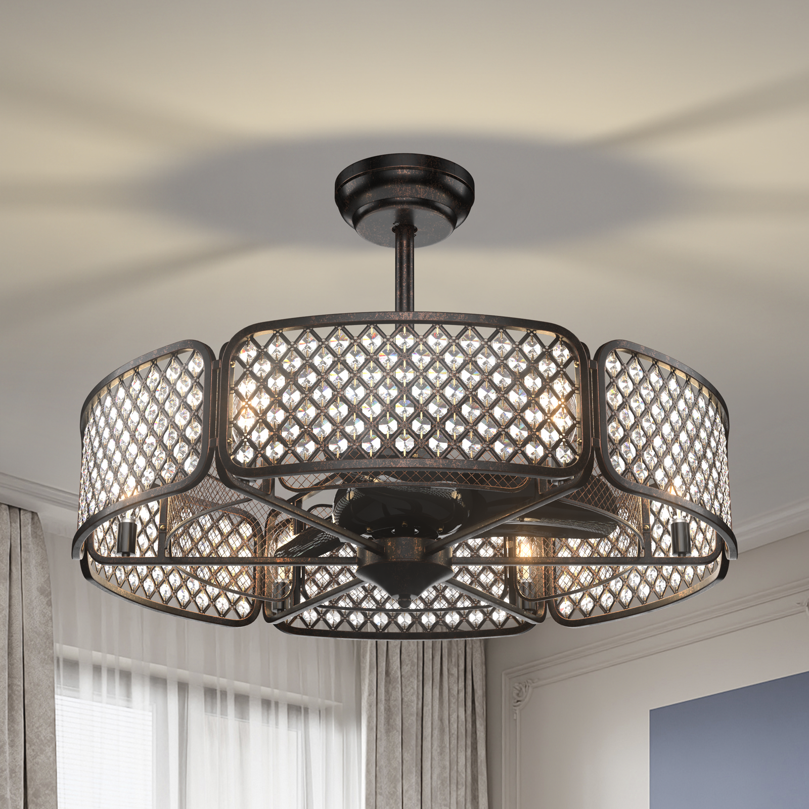 30 Inch Ceiling Fan With Light, Crystal Lampshade, Brown Ceiling Fans at Gallery Canada