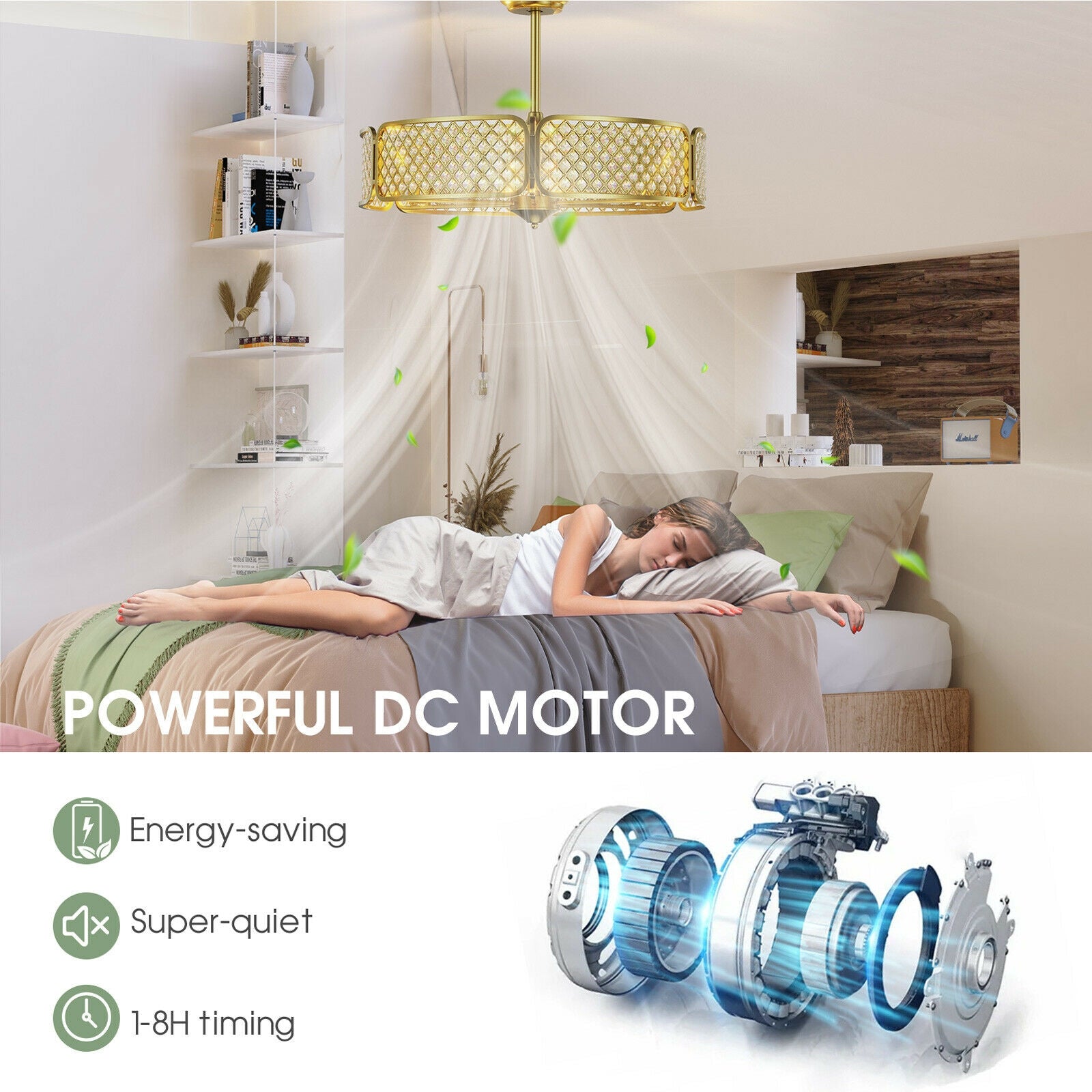 30 Inch Caged Ceiling Fan With Light, Crystal Lampshade, Golden Ceiling Fans at Gallery Canada