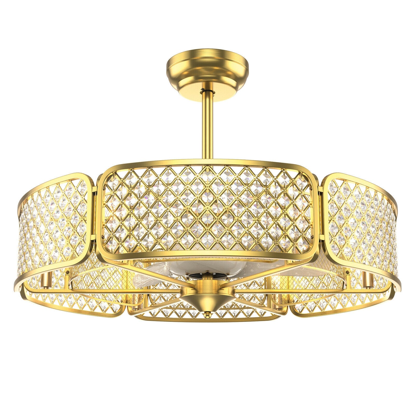 30 Inch Caged Ceiling Fan With Light, Crystal Lampshade, Golden Ceiling Fans Golden at Gallery Canada