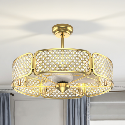 30 Inch Caged Ceiling Fan With Light, Crystal Lampshade, Golden Ceiling Fans at Gallery Canada