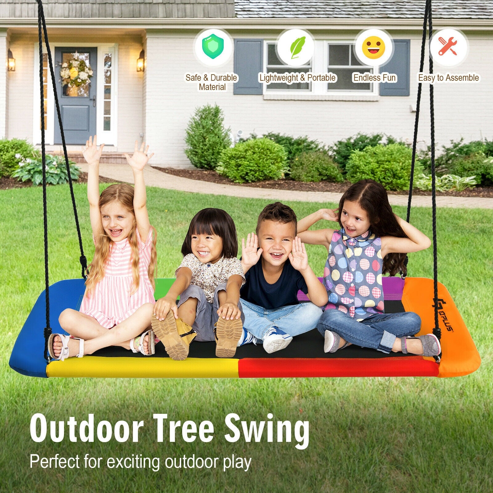 60 Inch Platform Tree Swing, 2 Hanging Straps, Multicolor Swing & Playsets at Gallery Canada