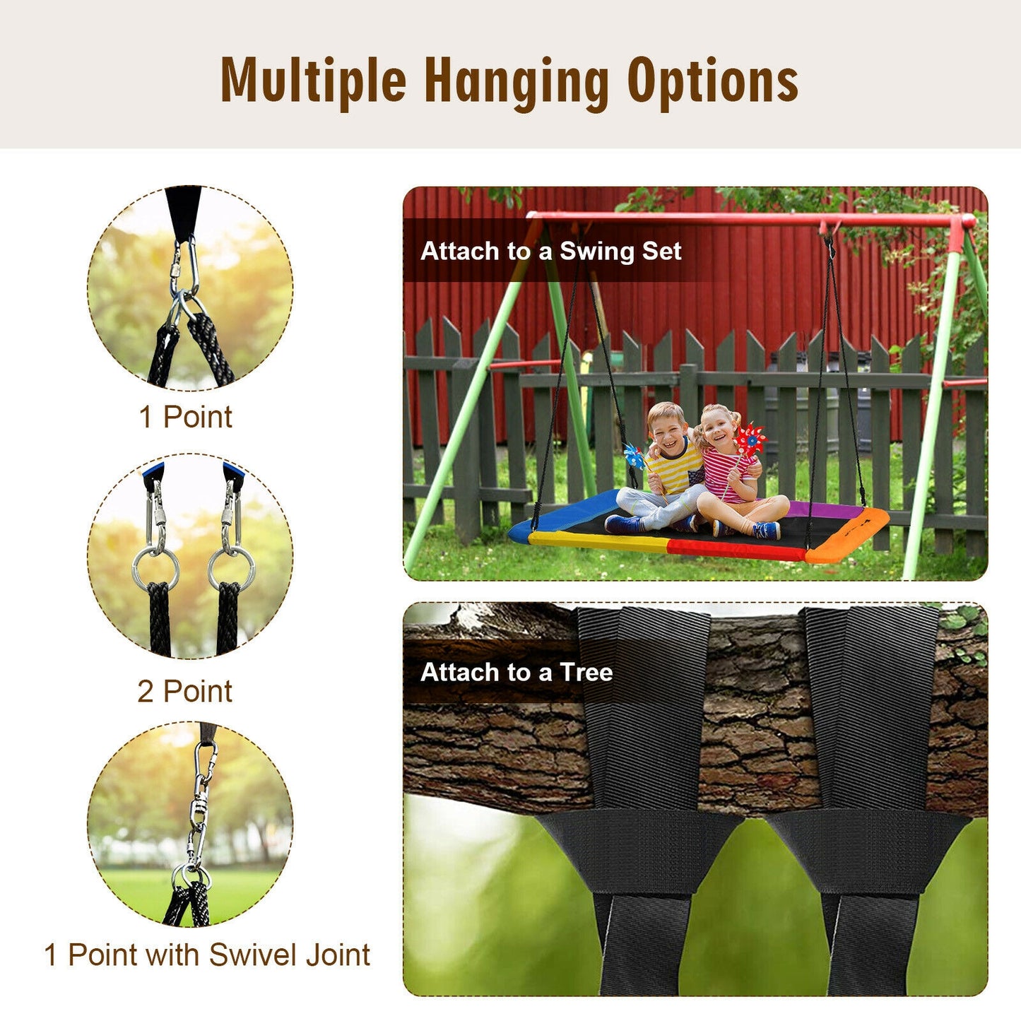 60 Inch Platform Tree Swing, 2 Hanging Straps, Multicolor Swing & Playsets at Gallery Canada
