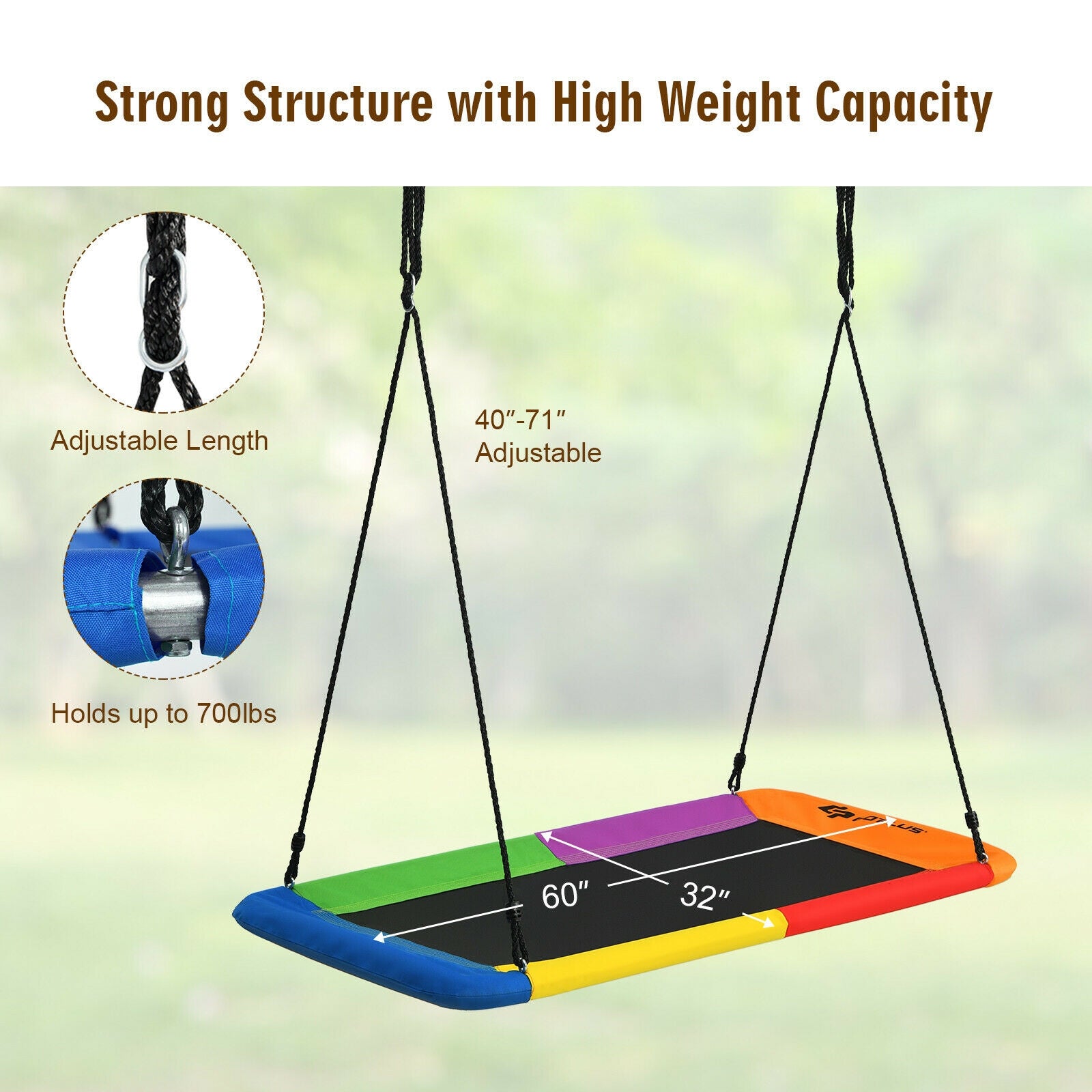 60 Inch Platform Tree Swing, 2 Hanging Straps, Multicolor Swing & Playsets at Gallery Canada