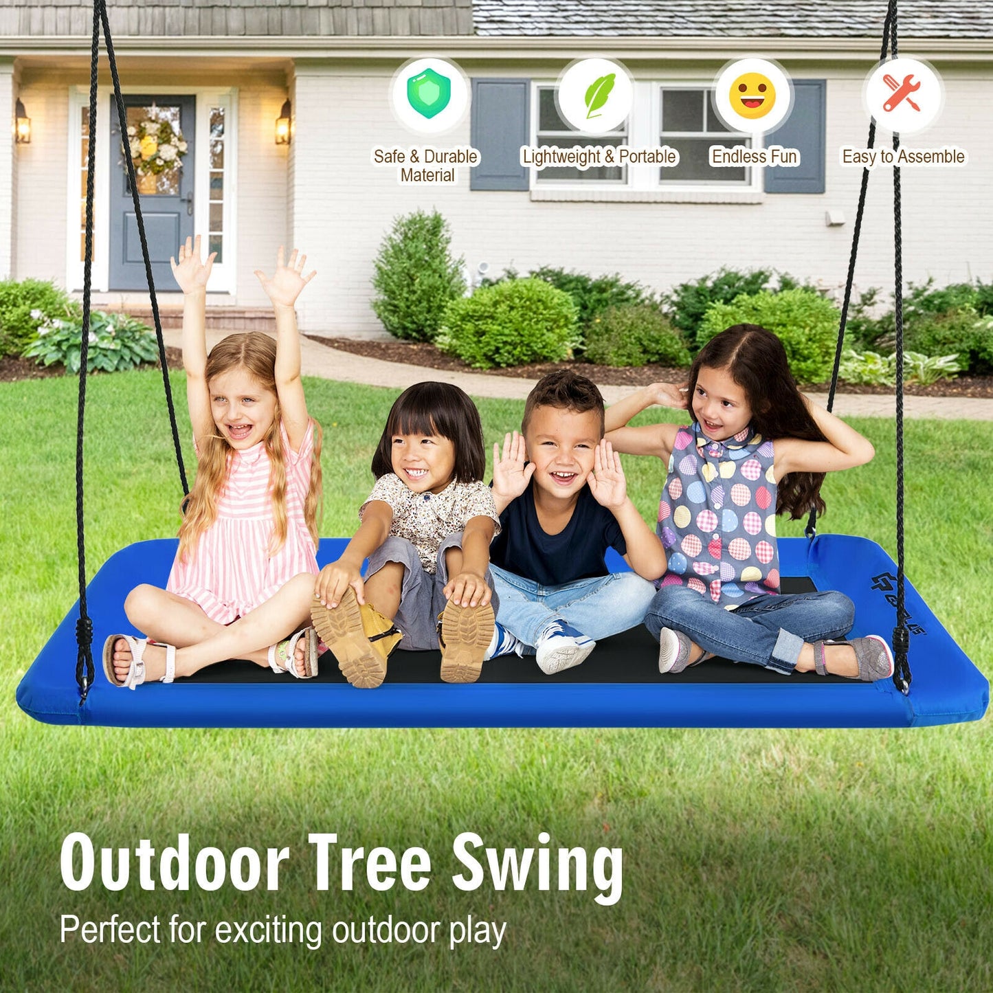 60 Inch Platform Tree Swing With 2 Hanging Straps, Blue Swing & Playsets at Gallery Canada