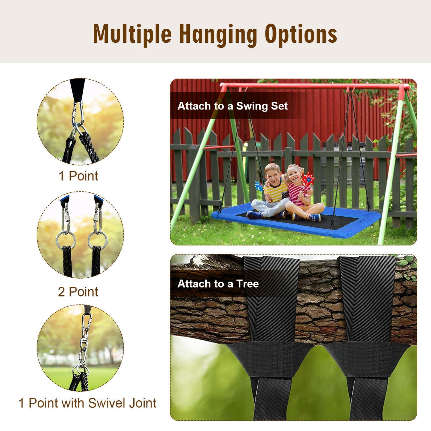 60 Inch Platform Tree Swing With 2 Hanging Straps, Blue Swing & Playsets at Gallery Canada