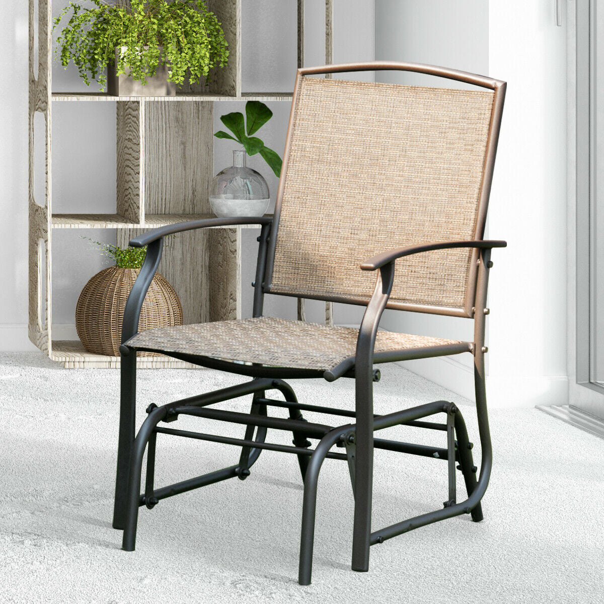 Steel Frame Single Glider Chair, Brown Patio Rocking Chairs & Gliders at Gallery Canada