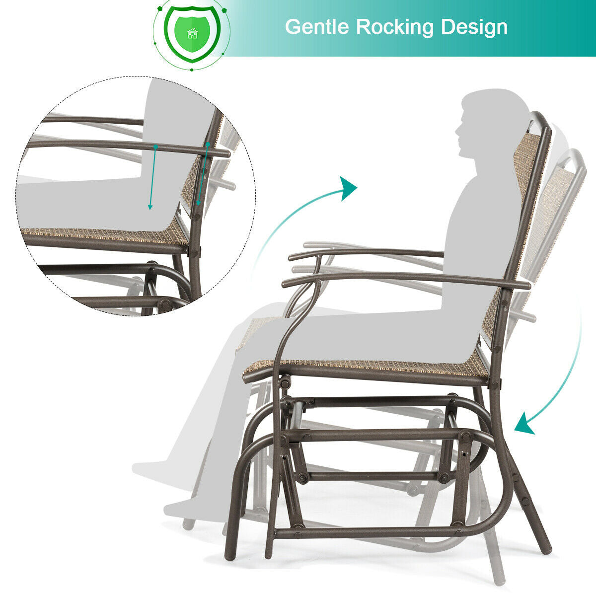 Steel Frame Single Glider Chair, Brown Patio Rocking Chairs & Gliders at Gallery Canada