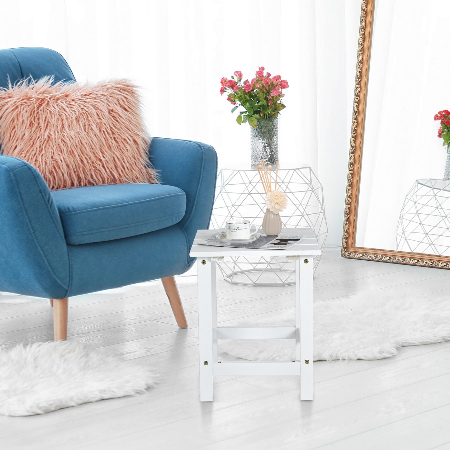 15 Inch Square Wooden Slat Coffee Table, White Patio Coffee Tables at Gallery Canada