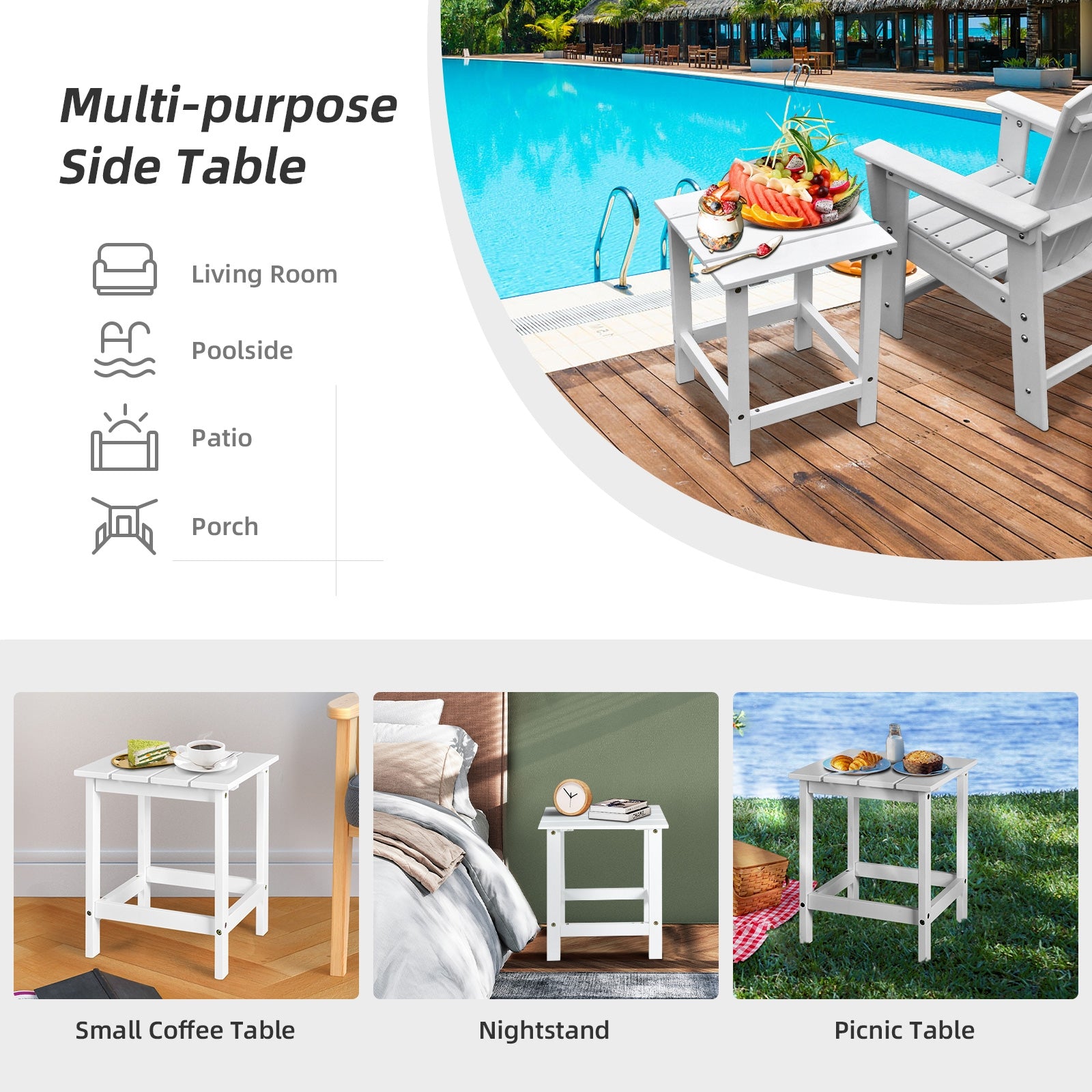 15 Inch Square Wooden Slat Coffee Table, White Patio Coffee Tables at Gallery Canada