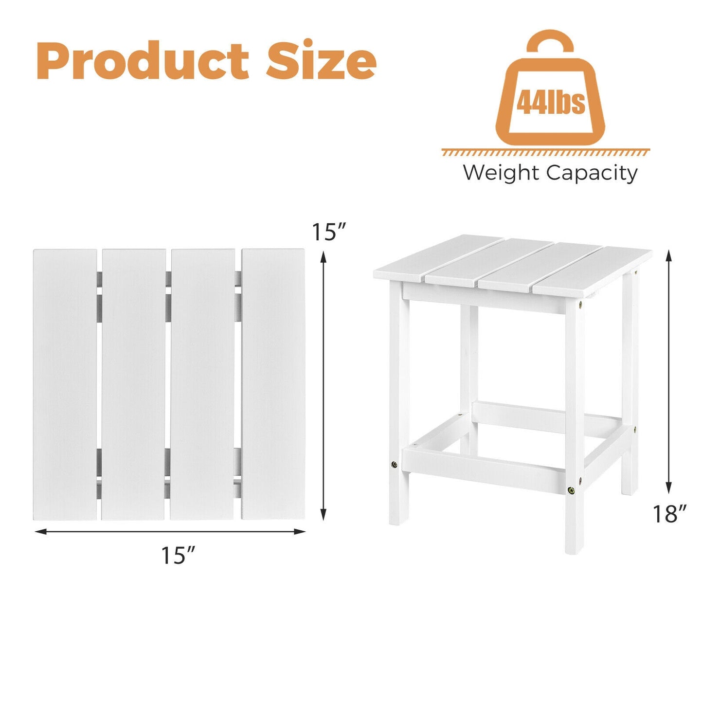 15 Inch Square Wooden Slat Coffee Table, White Patio Coffee Tables at Gallery Canada