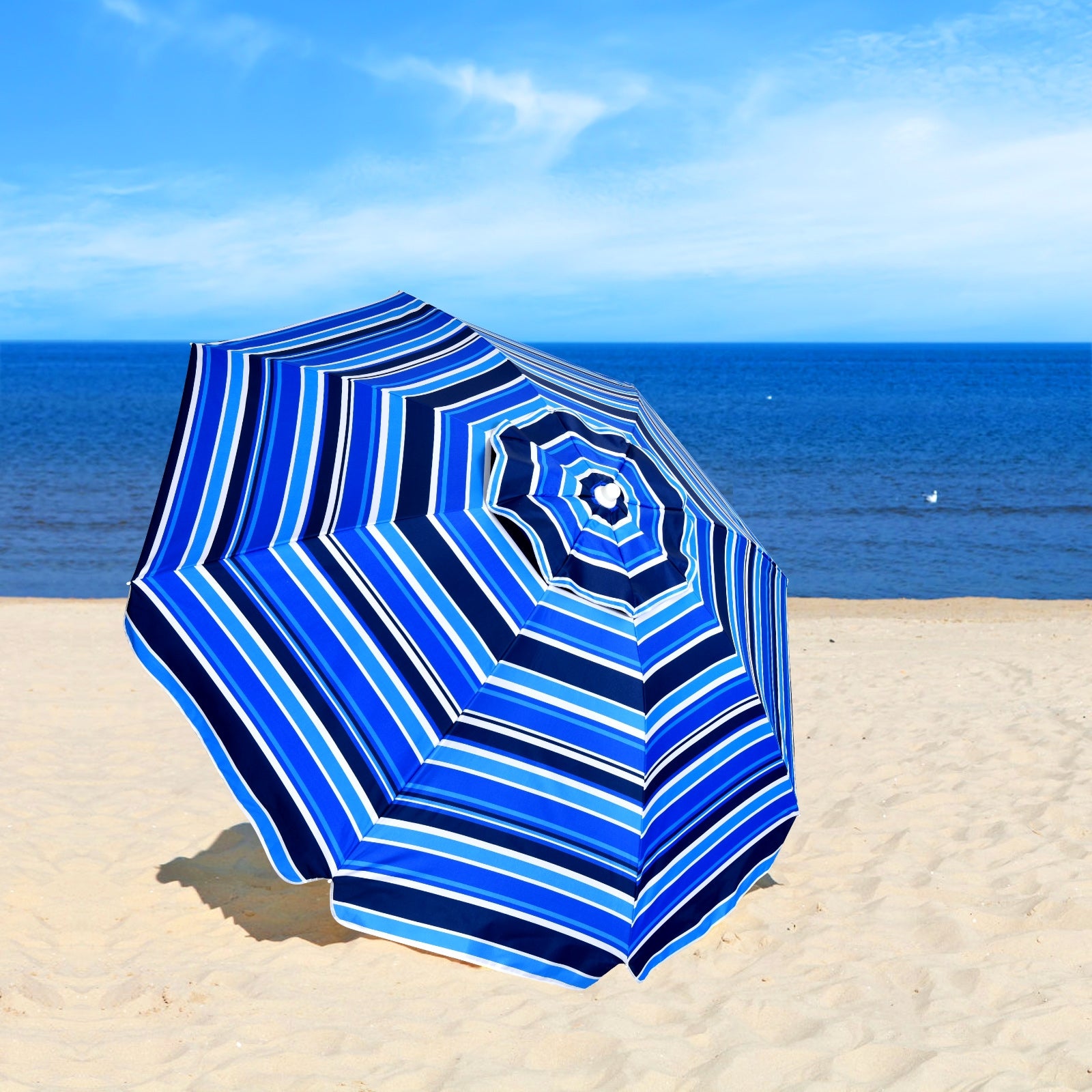 7.2 Feet Portable Beach Umbrella With Sand Anchor, Tilt, Navy Outdoor Umbrellas at Gallery Canada