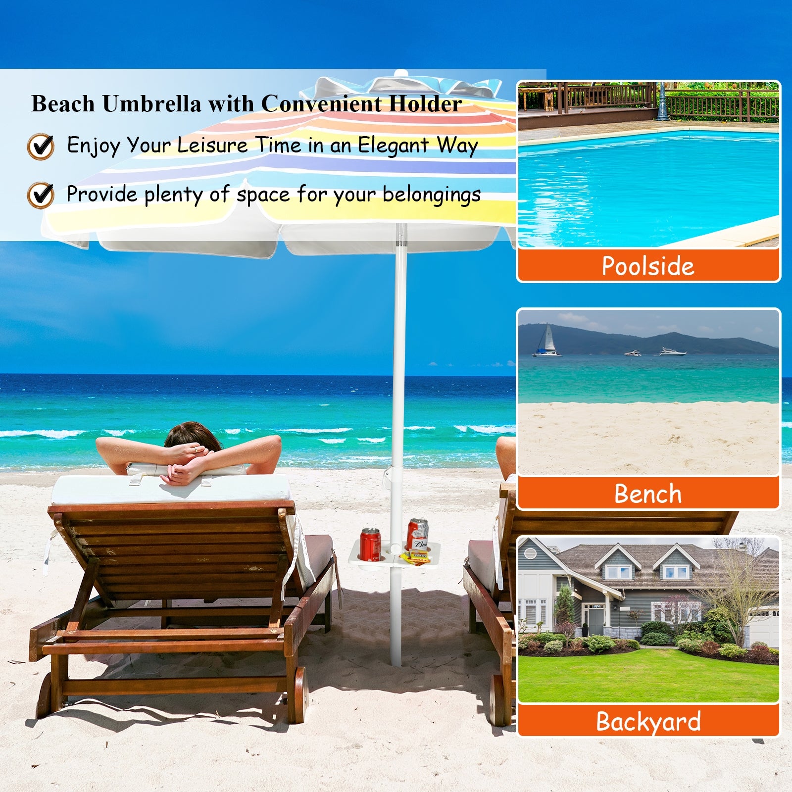 7.2 Feet Portable Beach Umbrella, Sand Anchor, Tilt Mechanism, Multicolor Outdoor Umbrellas at Gallery Canada