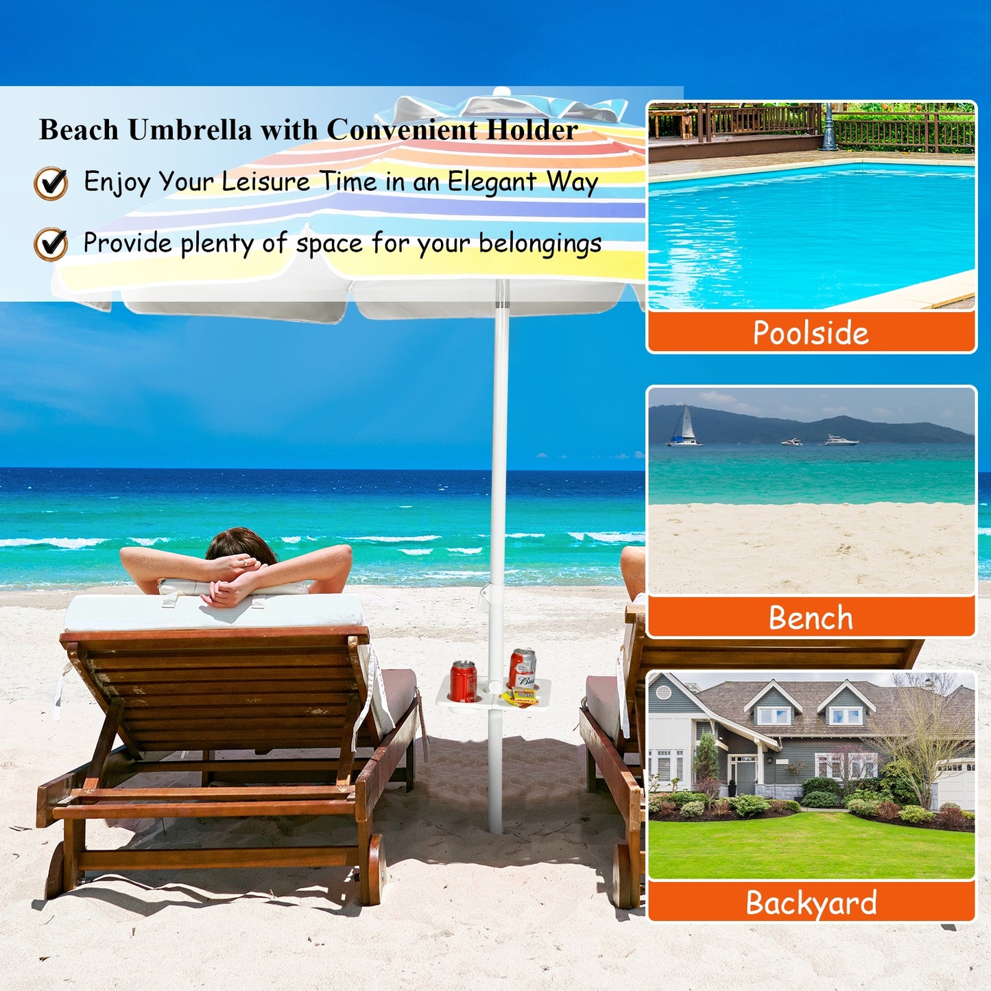7.2 Feet Portable Beach Umbrella, Sand Anchor, Tilt Mechanism, Multicolor Outdoor Umbrellas at Gallery Canada